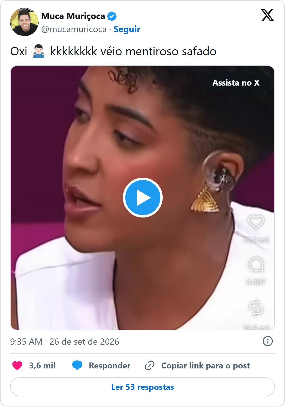 Print arquivado do post de Muca Muriçoca em 26/09/2026