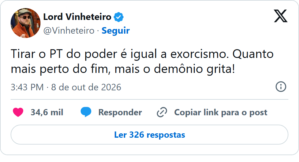 Print arquivado do post de Lord Vinheteiro em 08/10/2026
