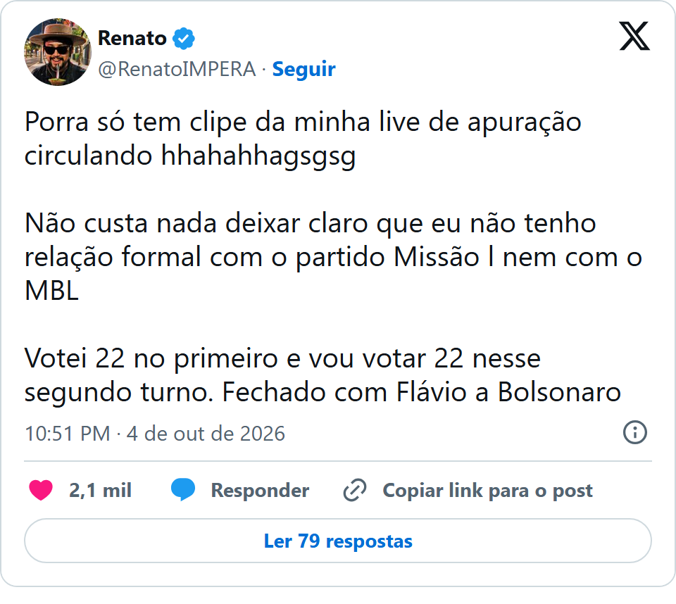 Print arquivado do post de Impera (Renato, @RenatoIMPERA) em 04/10/2026