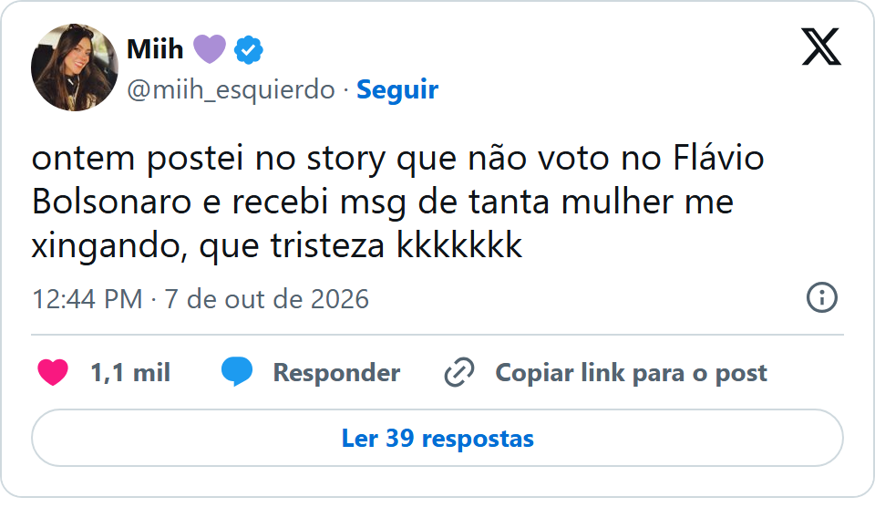 Print arquivado do post de Miih em 07/10/2026