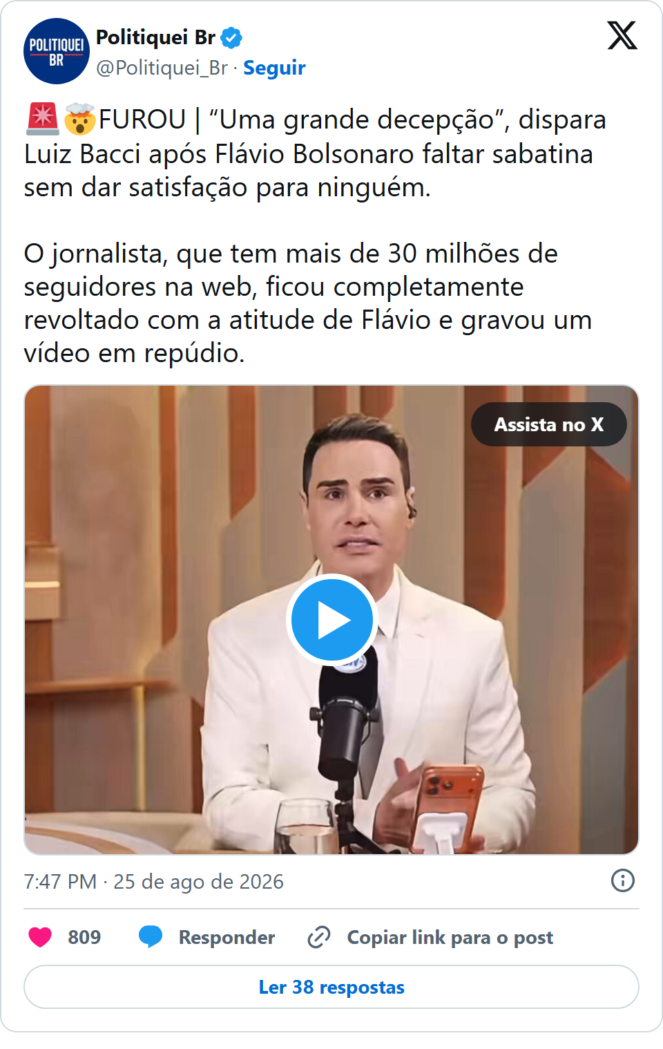 Print arquivado do post de Luiz Bacci em 25/08/2026