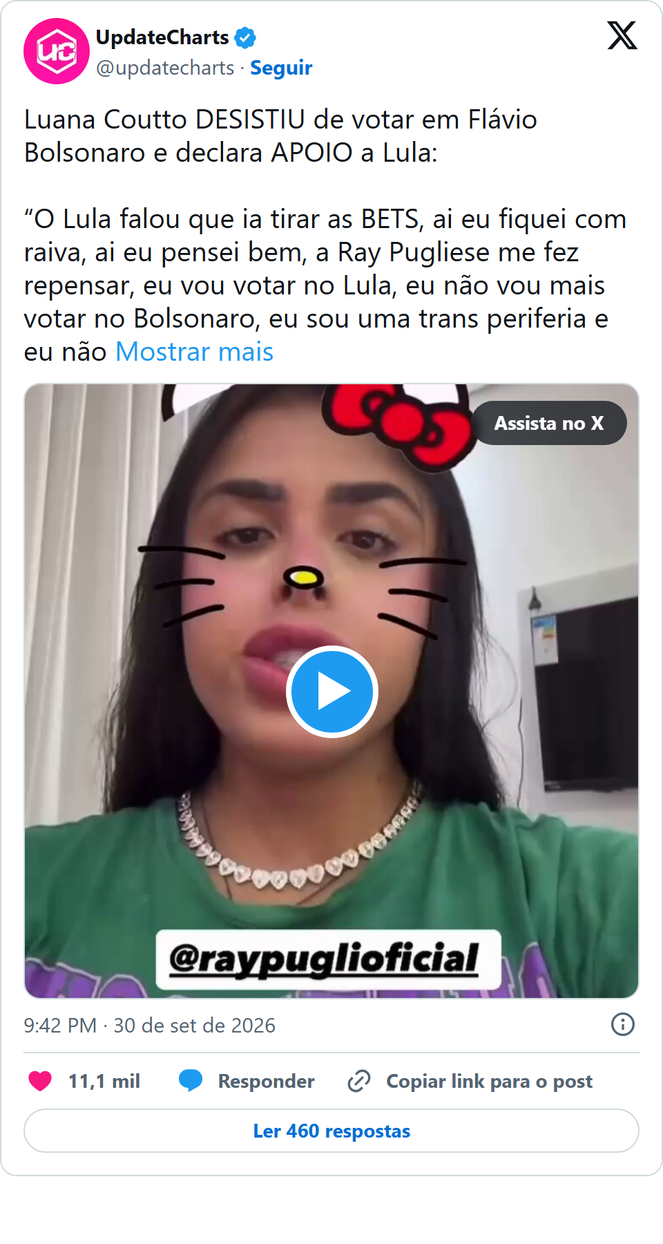 Print arquivado do post de Luana Coutto em 30/09/2026