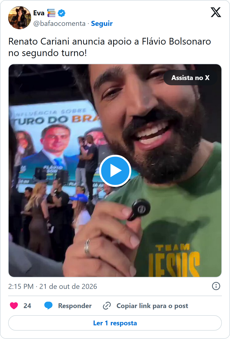 Print arquivado do post de Renato Cariani em 21/10/2026
