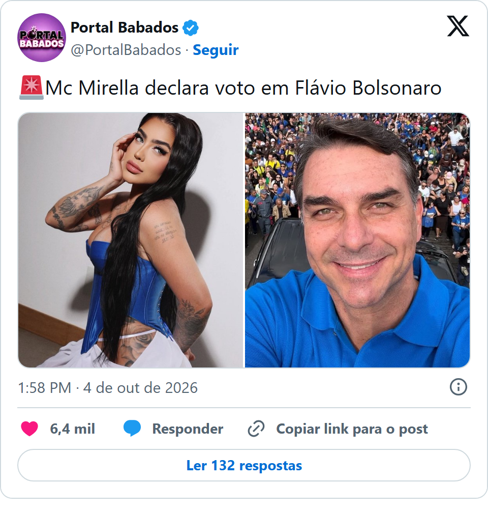 Print arquivado do post de MC Mirella em 04/10/2026