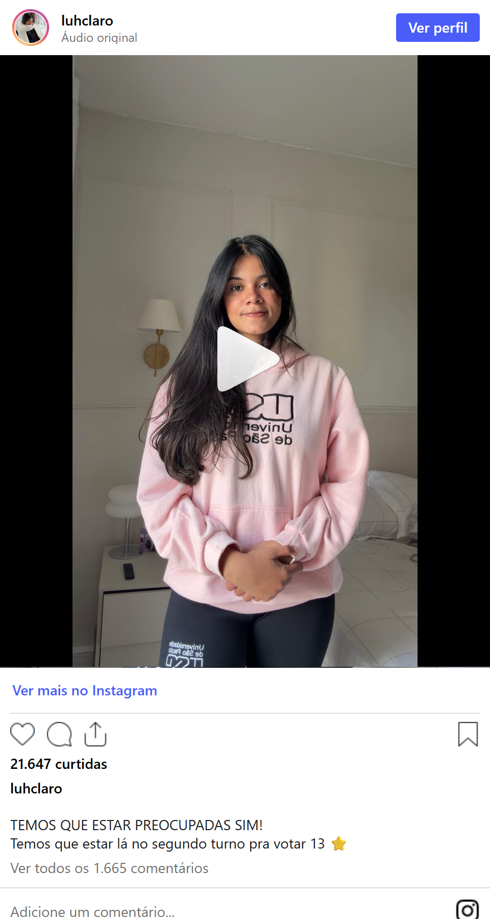 Print arquivado do post de Luh Claro em 07/10/2026