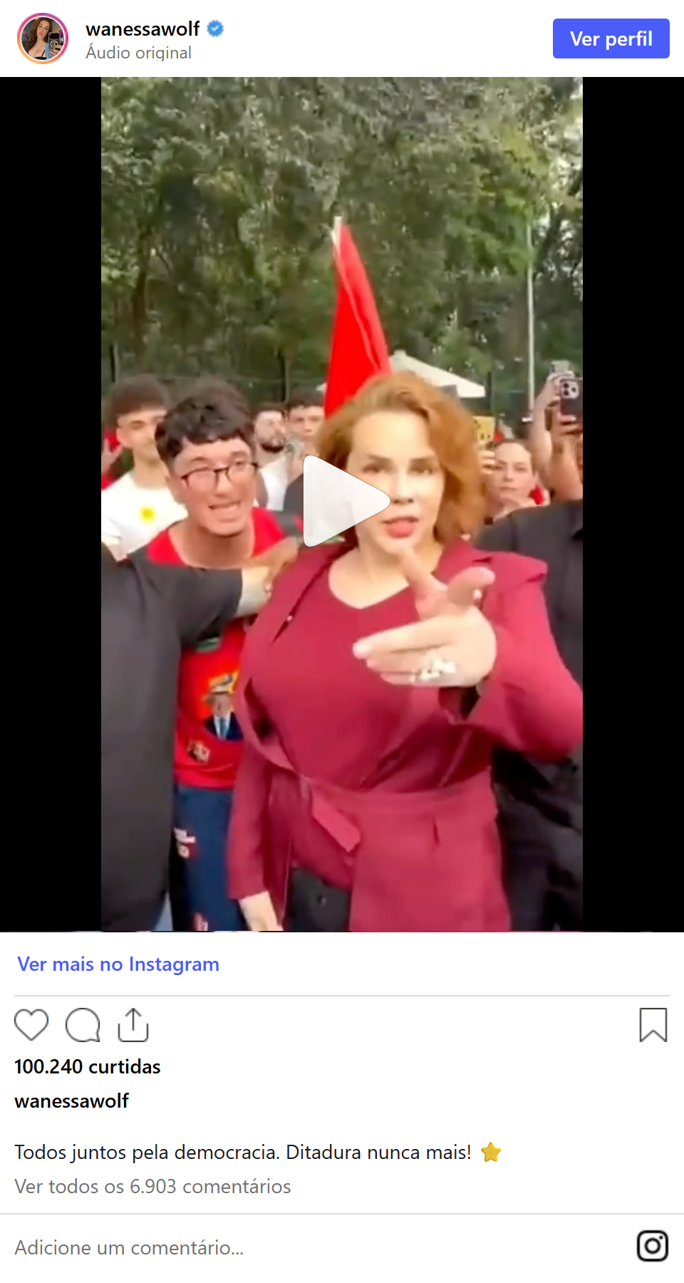 Print arquivado do post de Wanessa Wolf em 12/10/2026