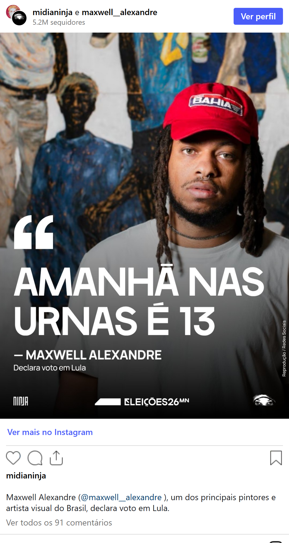 Print arquivado do post de Maxwell Alexandre em 03/10/2026
