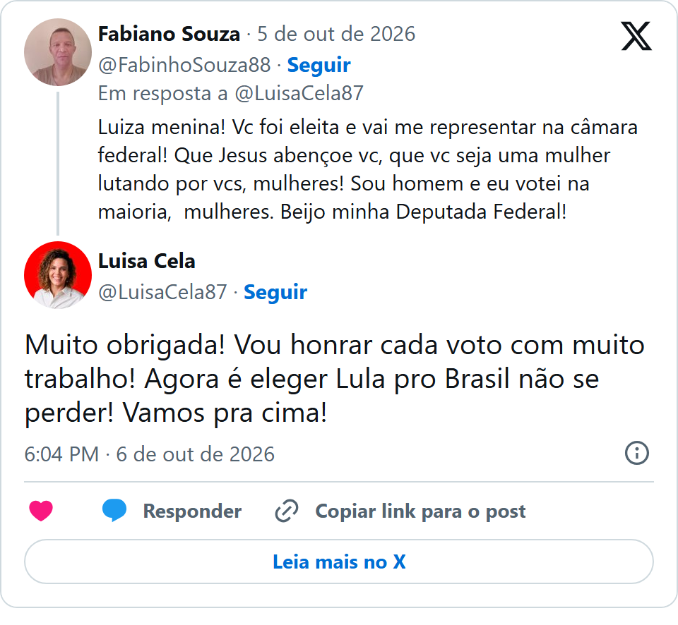 Print arquivado do post de Luisa Cela em 06/10/2026
