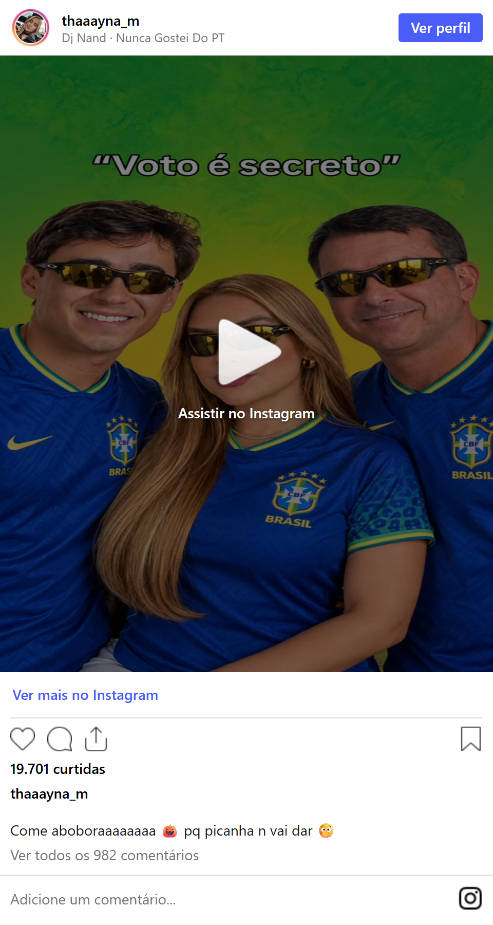 Print arquivado do post de Thayna Mendonça em 02/10/2026
