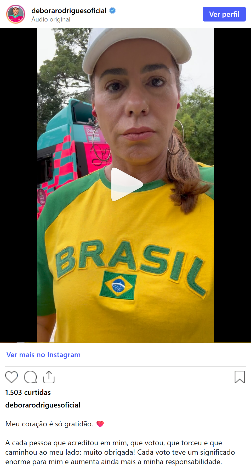 Print arquivado do post de Debora Rodrigues em 05/10/2026
