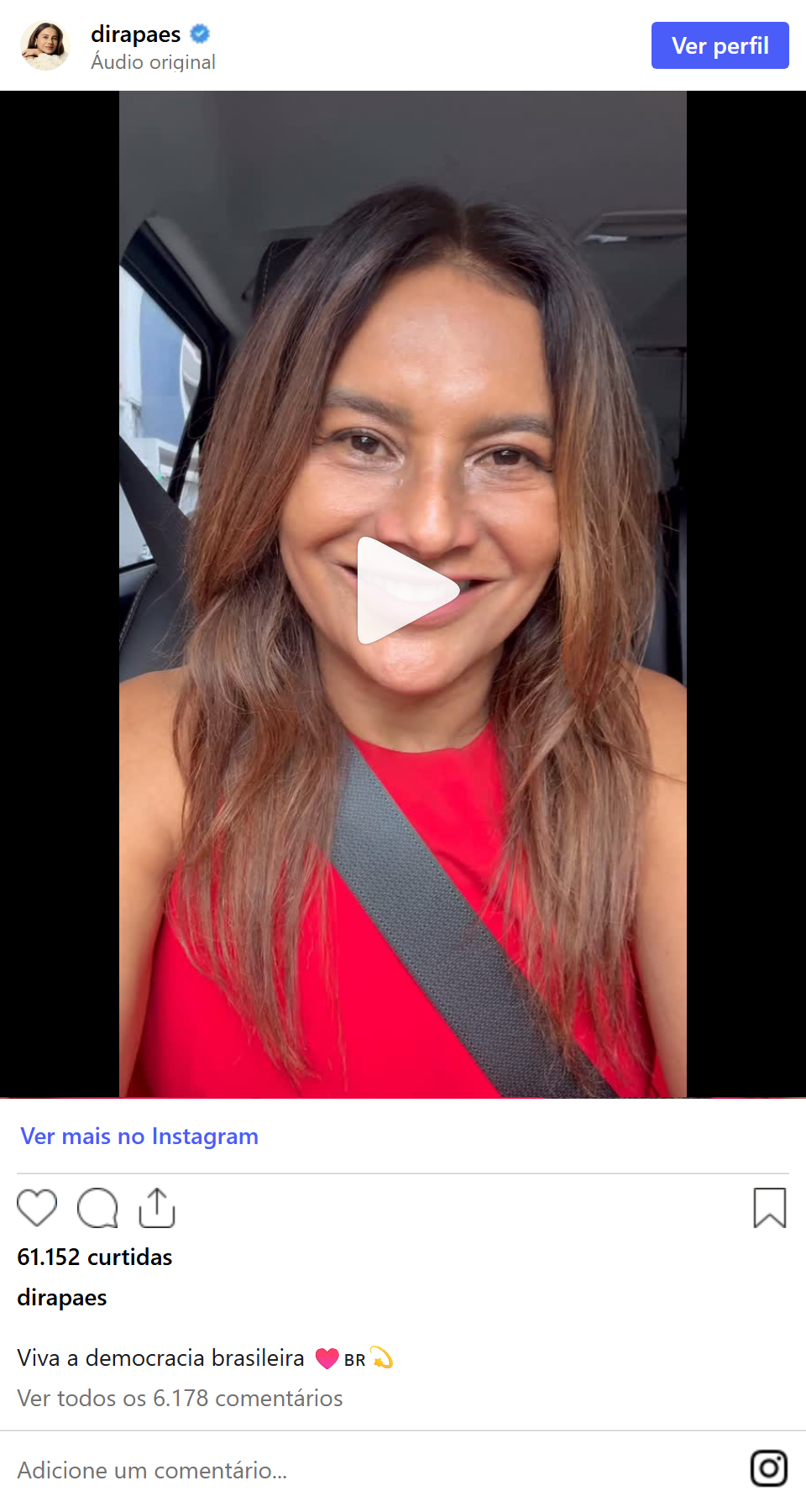Print arquivado do post de Dira Paes em 04/10/2026
