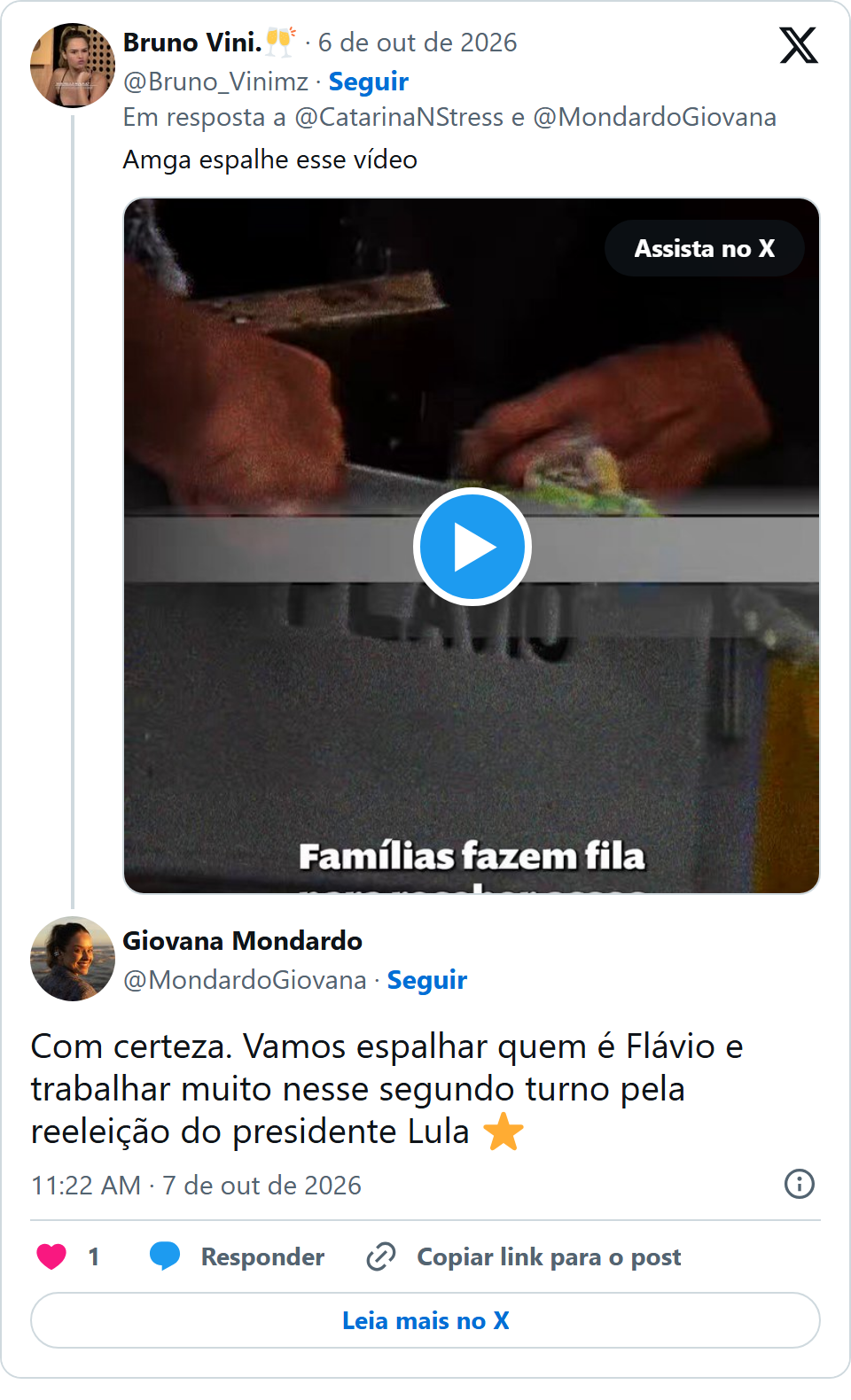 Print arquivado do post de Giovana Mondardo em 07/10/2026