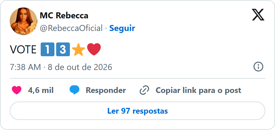 Print arquivado do post de MC Rebecca em 08/10/2026