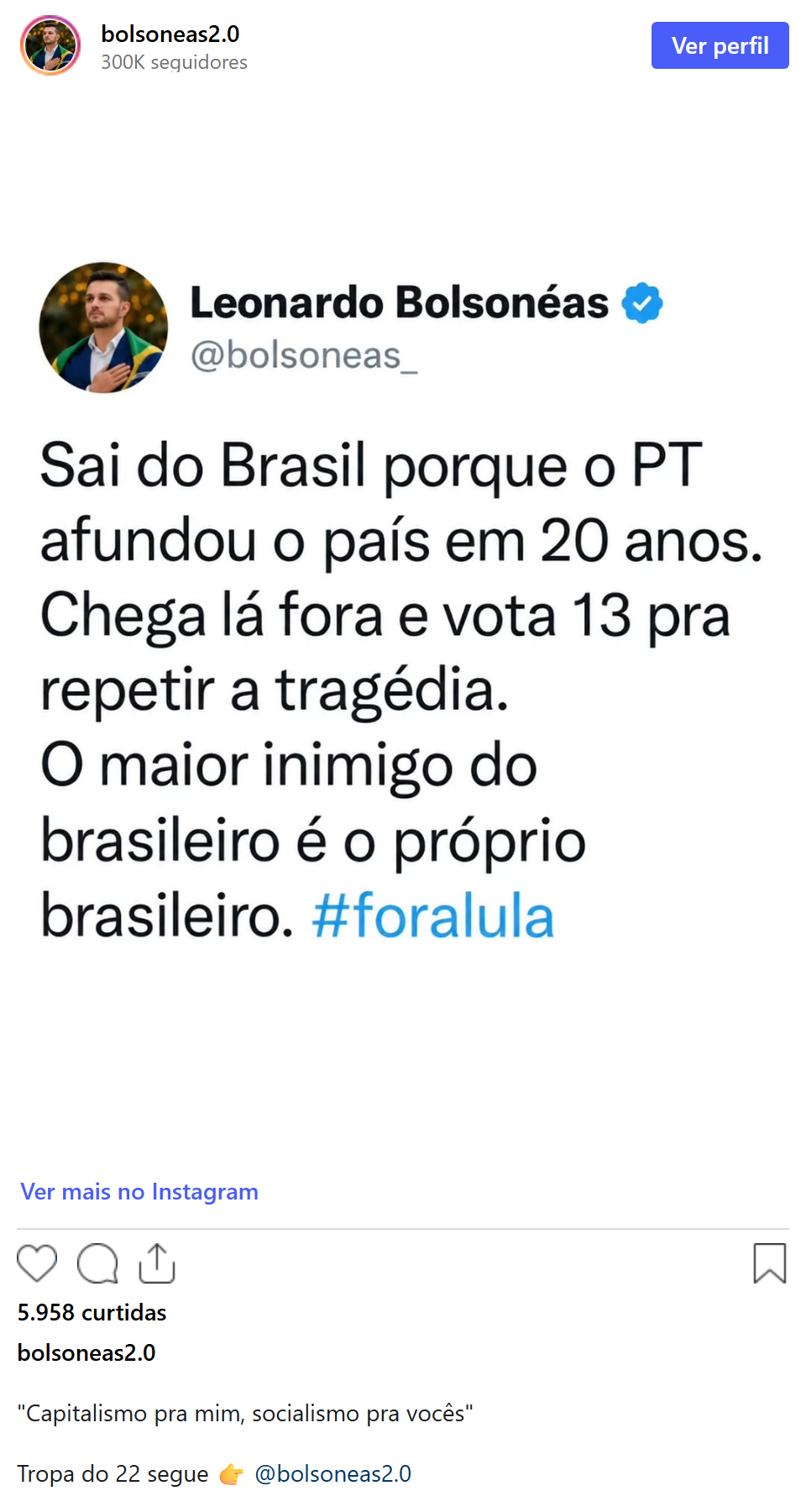 Print arquivado do post de Léo Bolsonéas em 04/10/2026