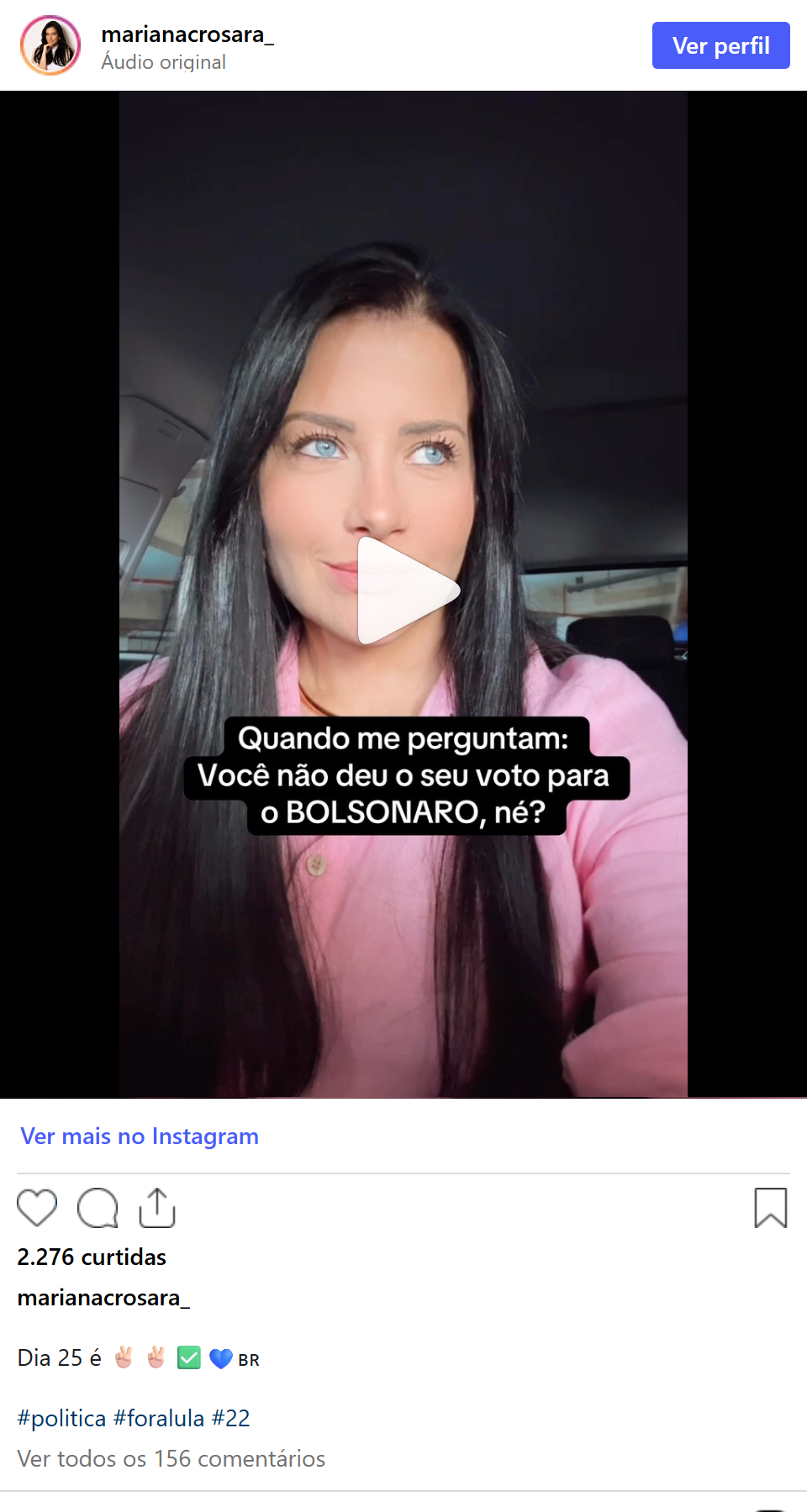 Print arquivado do post de Mariana Crosara em 10/10/2026