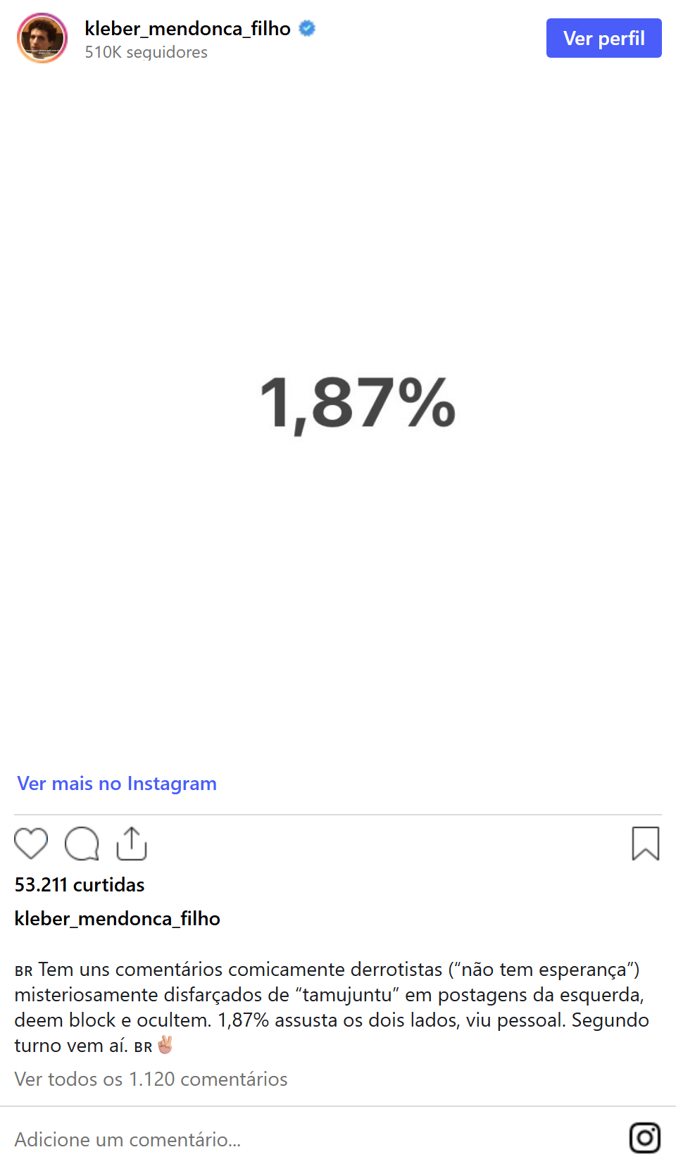 Print arquivado do post de Kleber Mendonça Filho em 05/10/2026