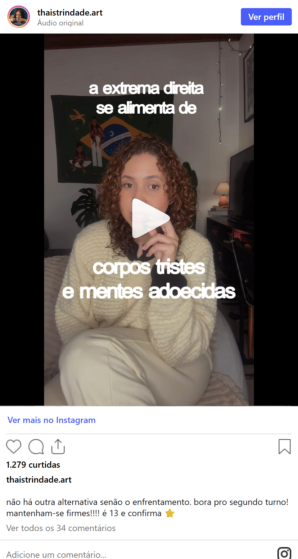 Print arquivado do post de thais trindade em 05/10/2026