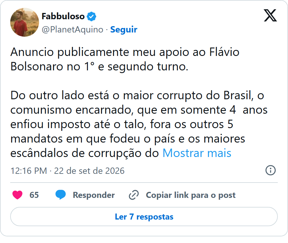 Print arquivado do post de Fabbuloso em 22/09/2026