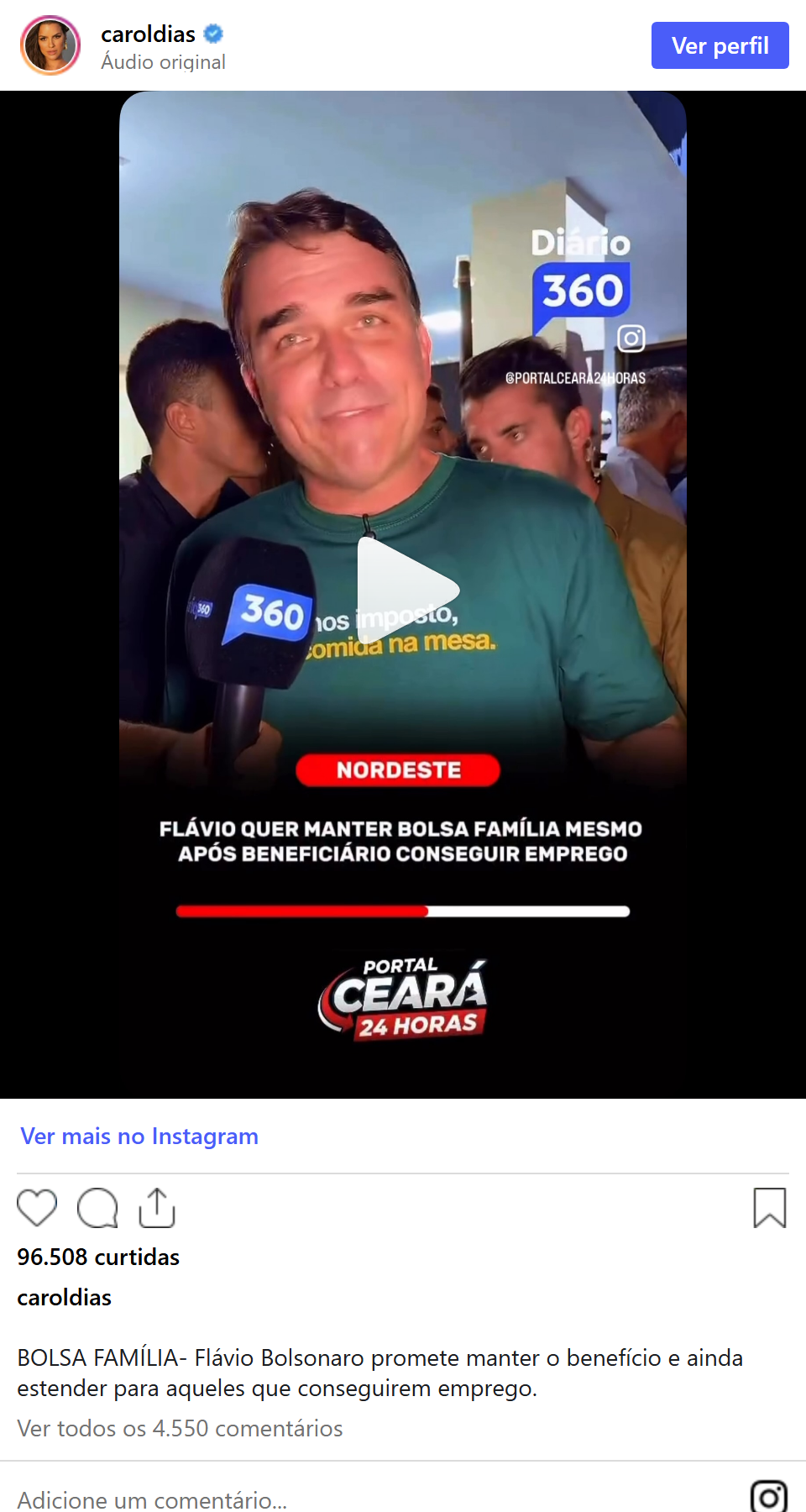 Print arquivado do post de Carol Dias em 05/10/2026
