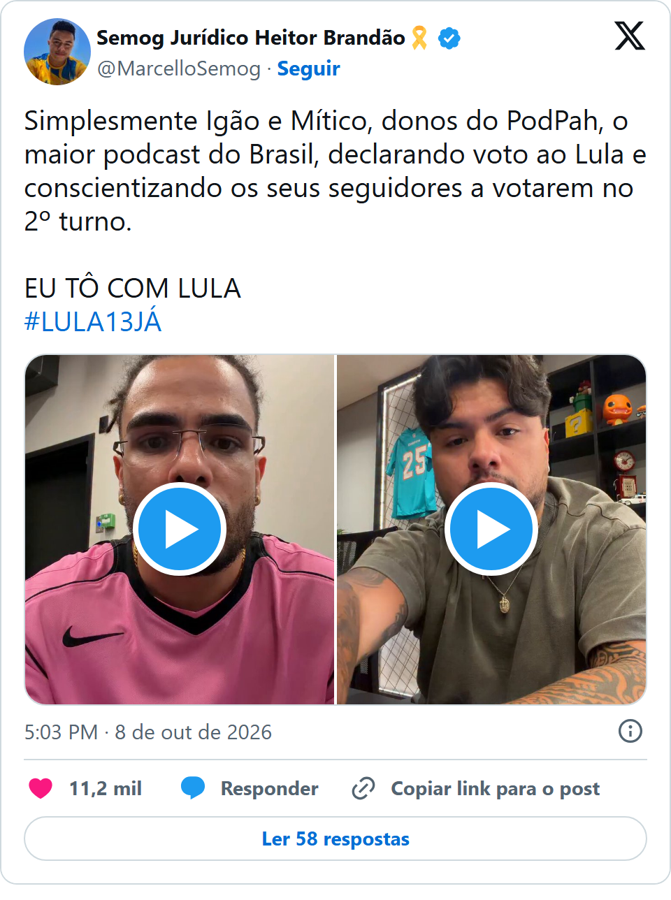 Print arquivado do post de Mítico em 08/10/2026