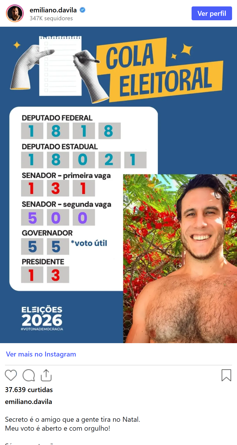 Print arquivado do post de Emiliano d'Avila em 02/10/2026