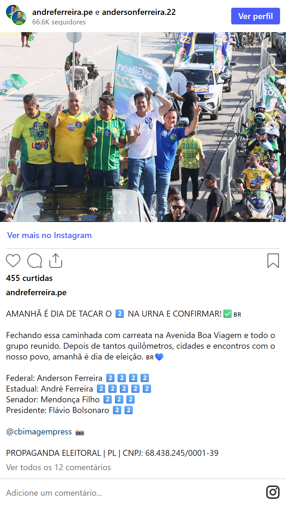 Print arquivado do post de André Ferreira em 03/10/2026
