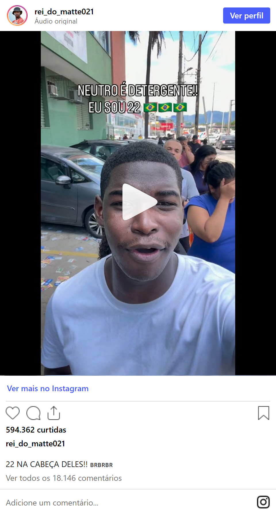 Print arquivado do post de Rei do Matte (Israel Fagundes) em 04/10/2026