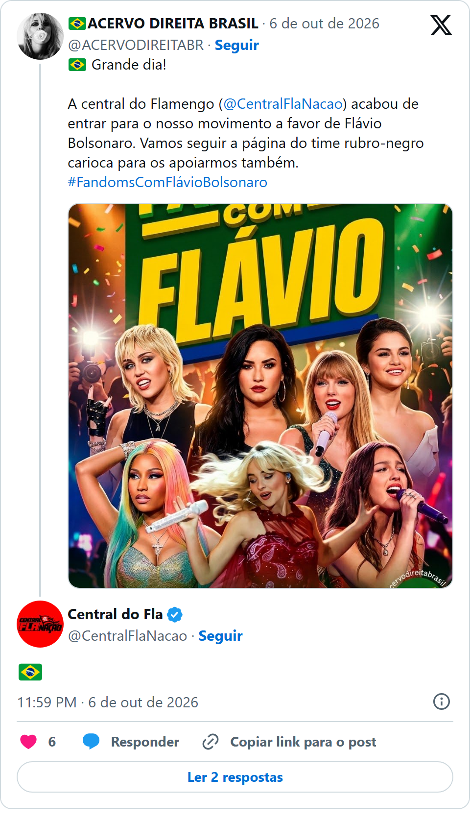Print arquivado do post de Central do Fla em 06/10/2026