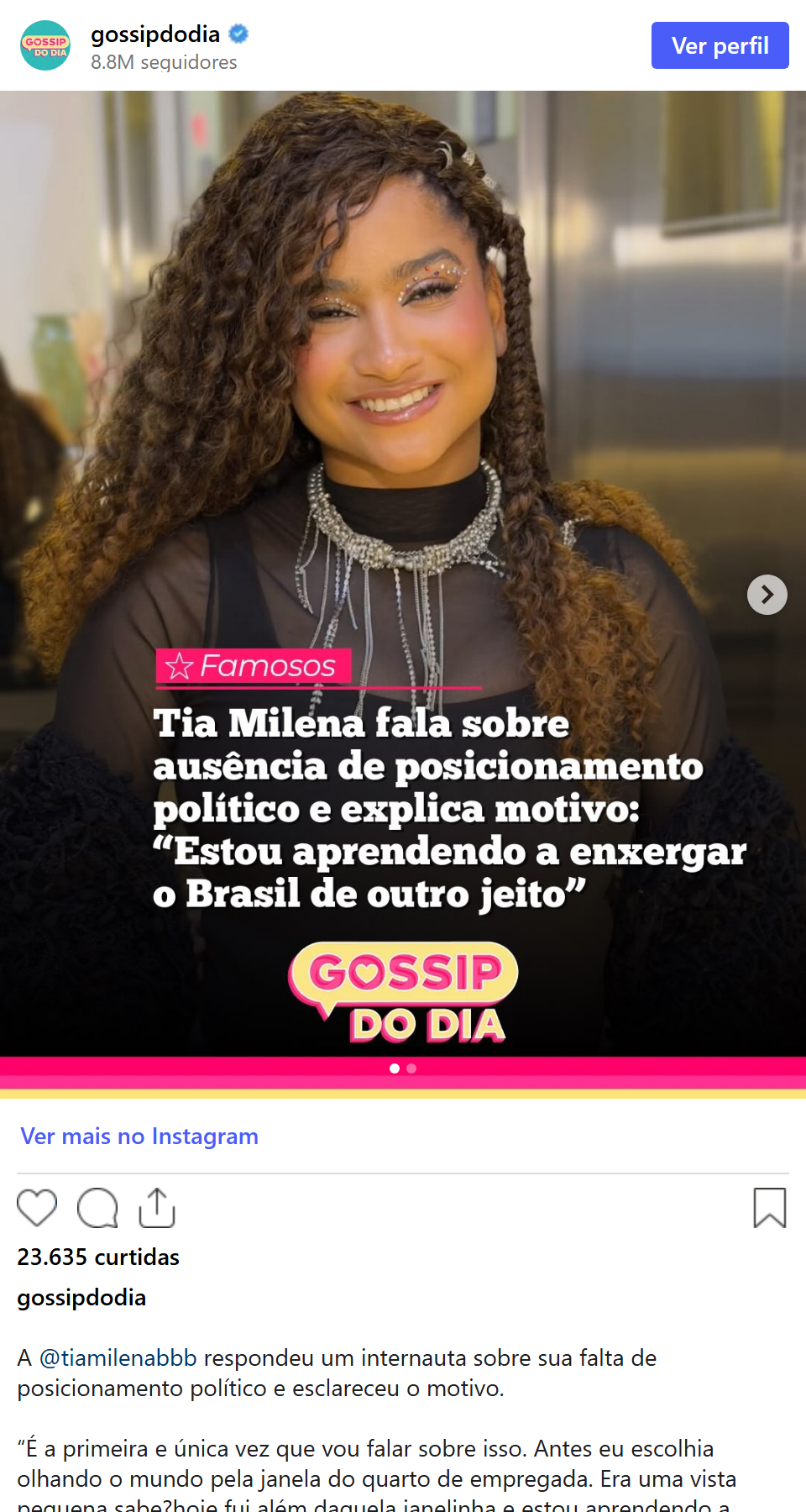 Print arquivado do post de Tia Milena em 05/10/2026