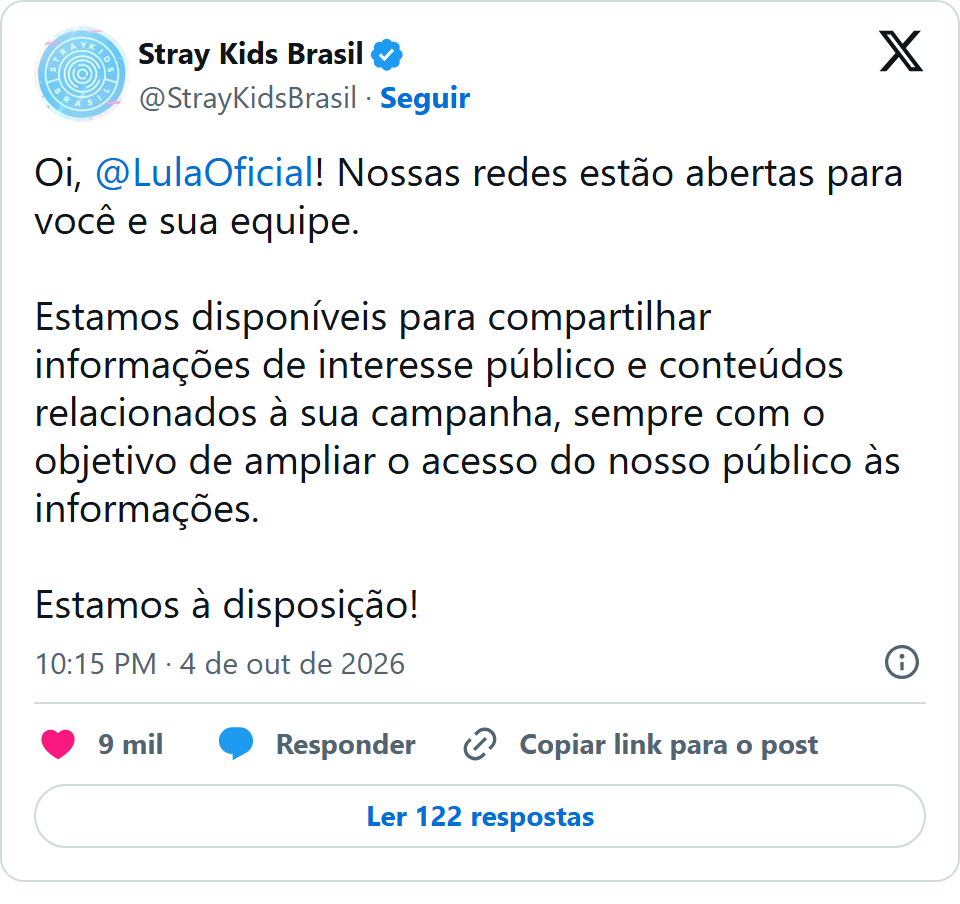 Print arquivado do post de Stray Kids Brasil em 04/10/2026