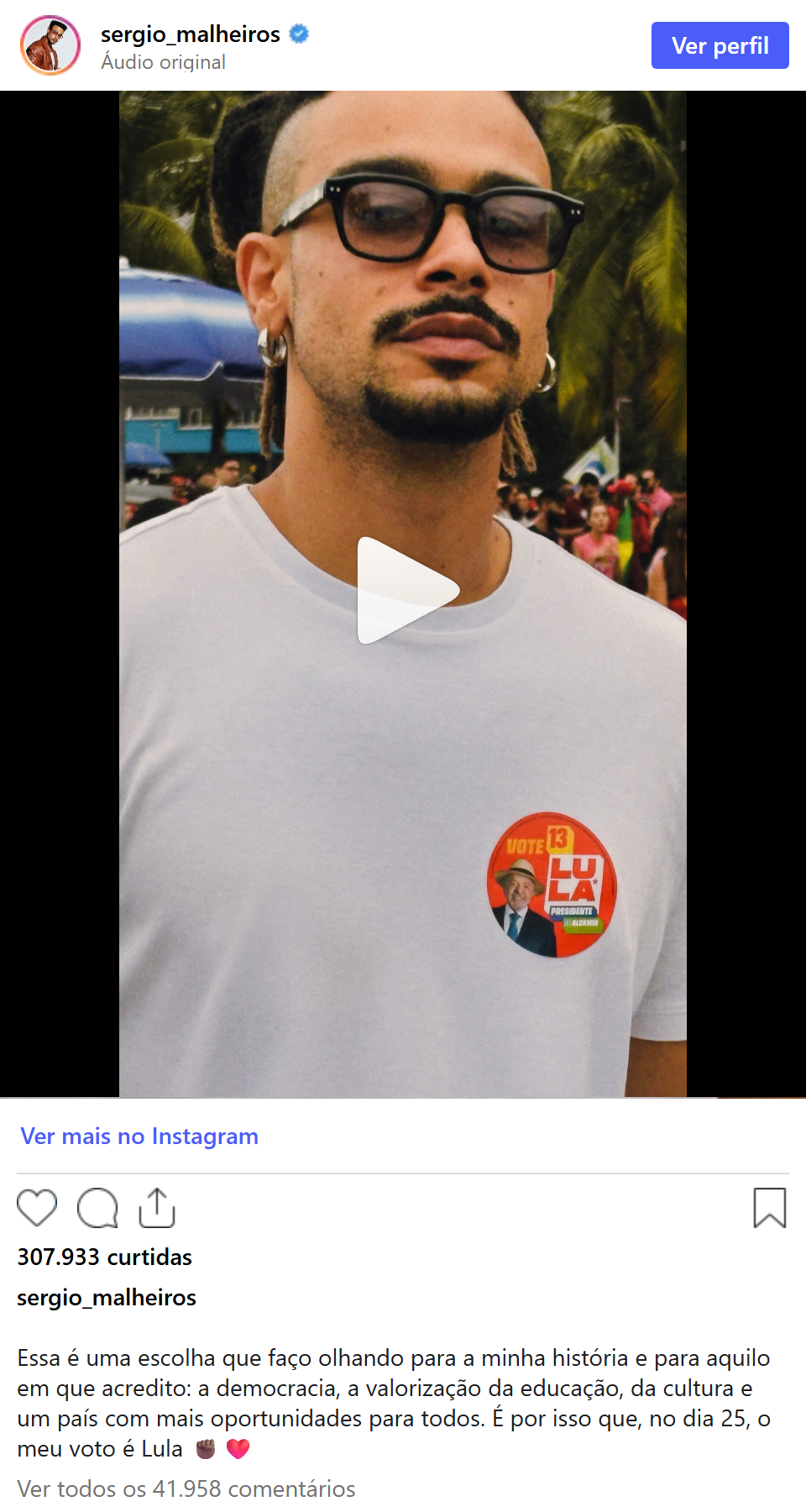 Print arquivado do post de Sérgio Malheiros em 16/10/2026