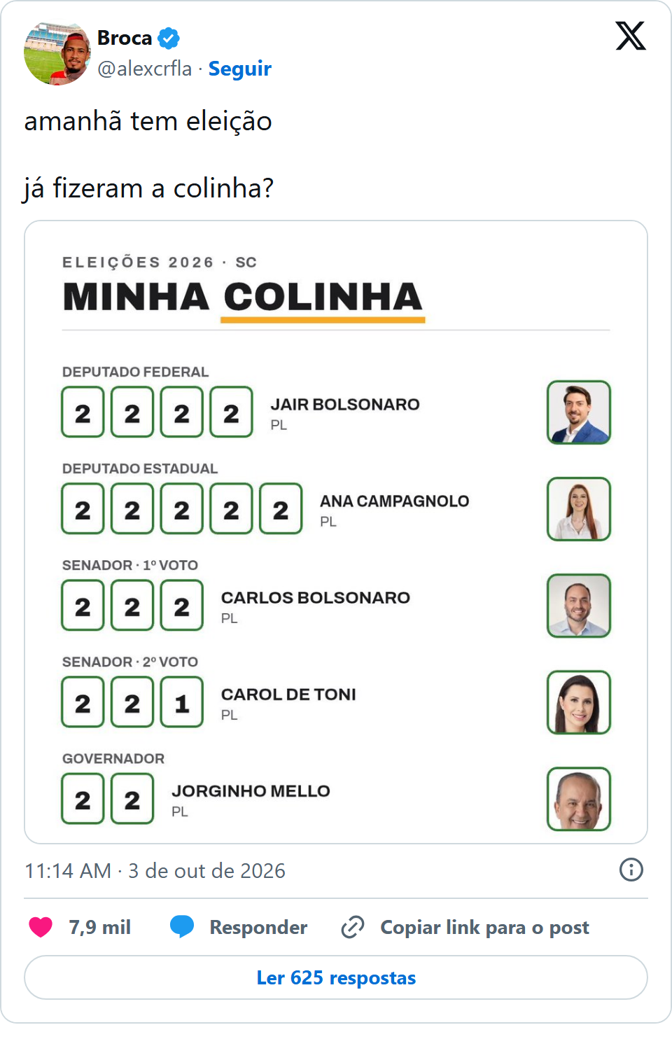 Print arquivado do post de Broca em 03/10/2026
