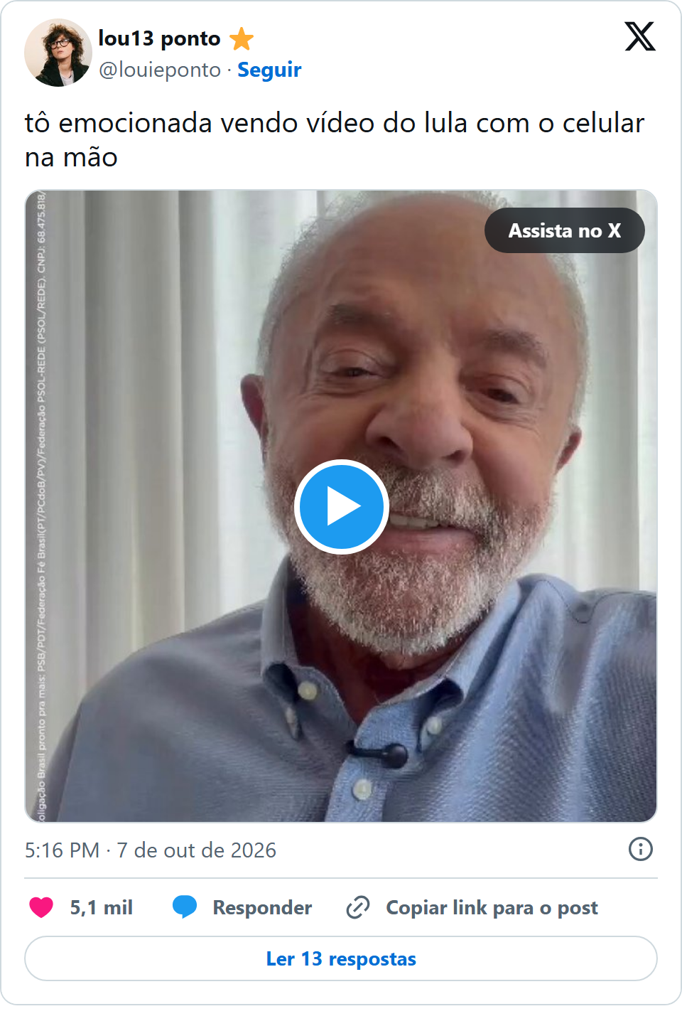 Print arquivado do post de Louie Ponto em 07/10/2026