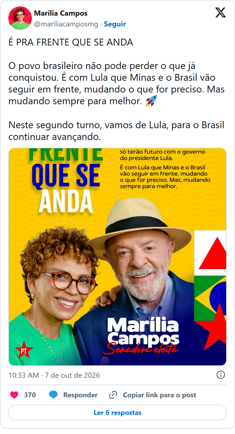 Print arquivado do post de Marília Campos em 07/10/2026