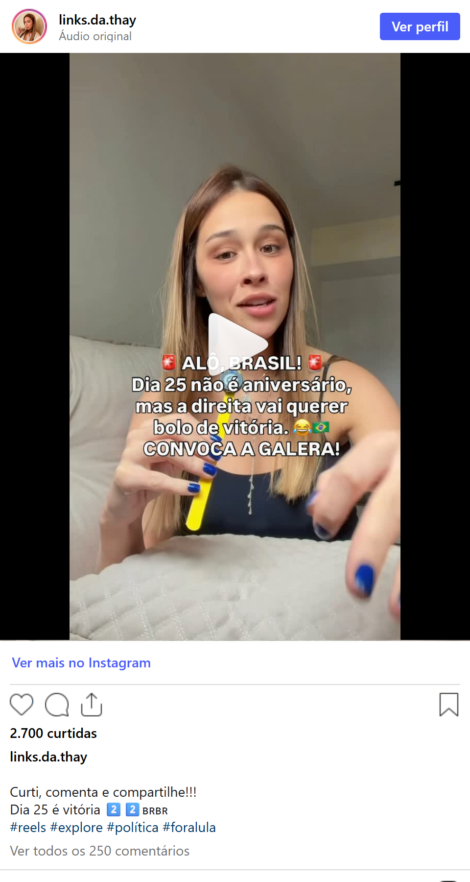 Print arquivado do post de Thayne Ribeiro em 05/10/2026
