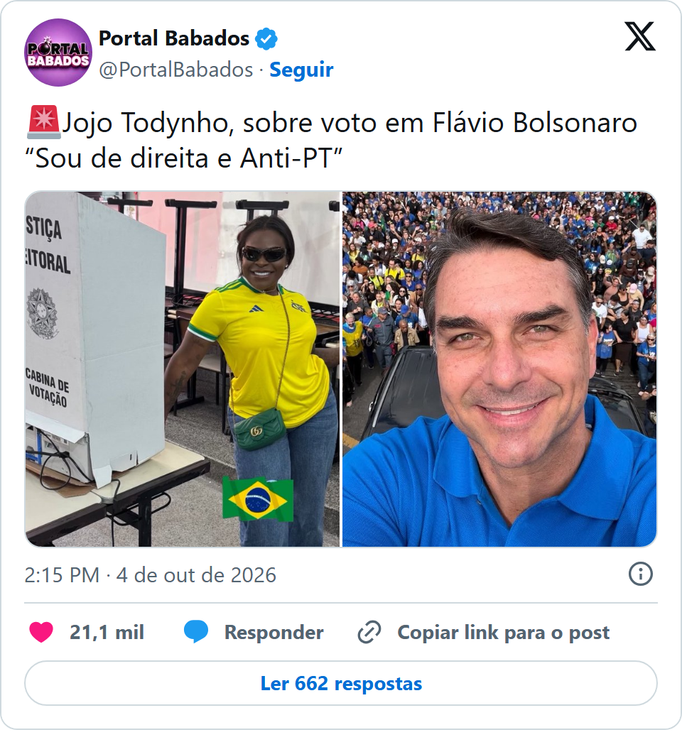 Print arquivado do post de Jojo Todynho em 04/10/2026