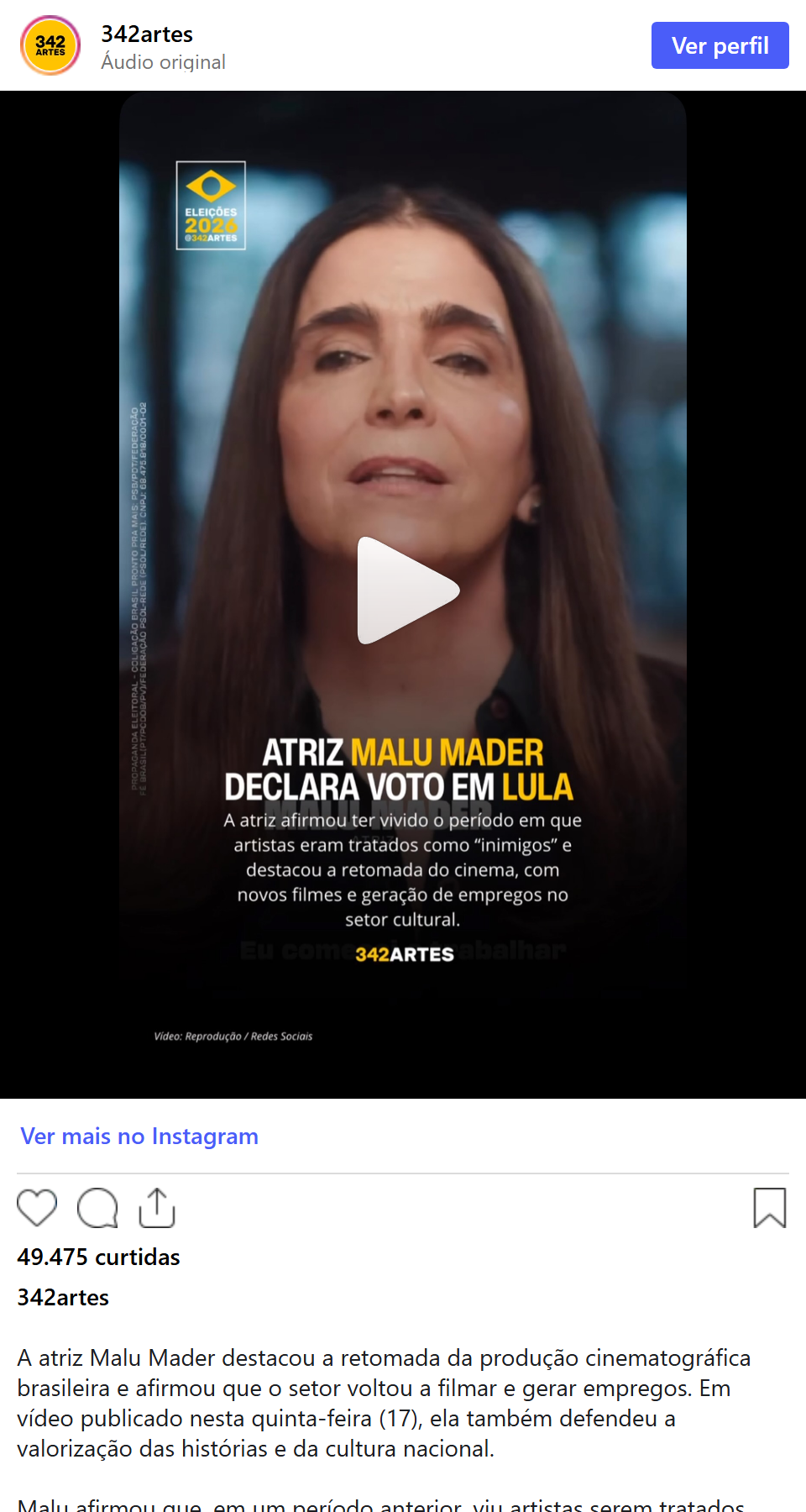 Print arquivado do post de Malu Mader em 17/09/2026