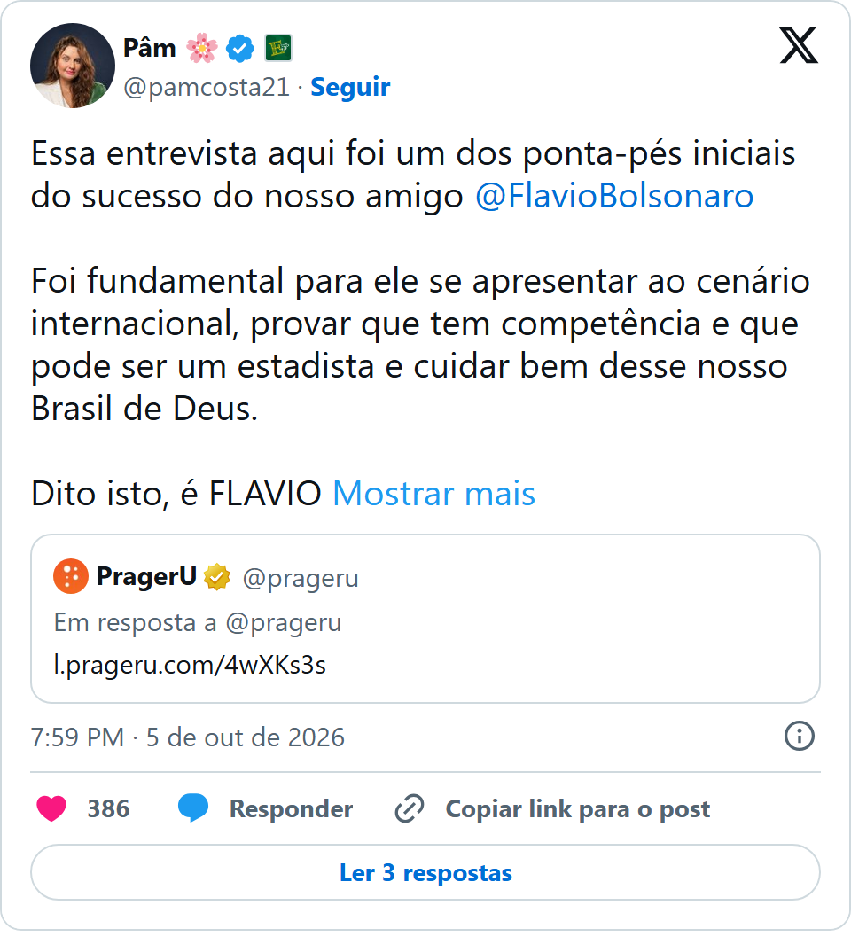Print arquivado do post de Pâm em 05/10/2026