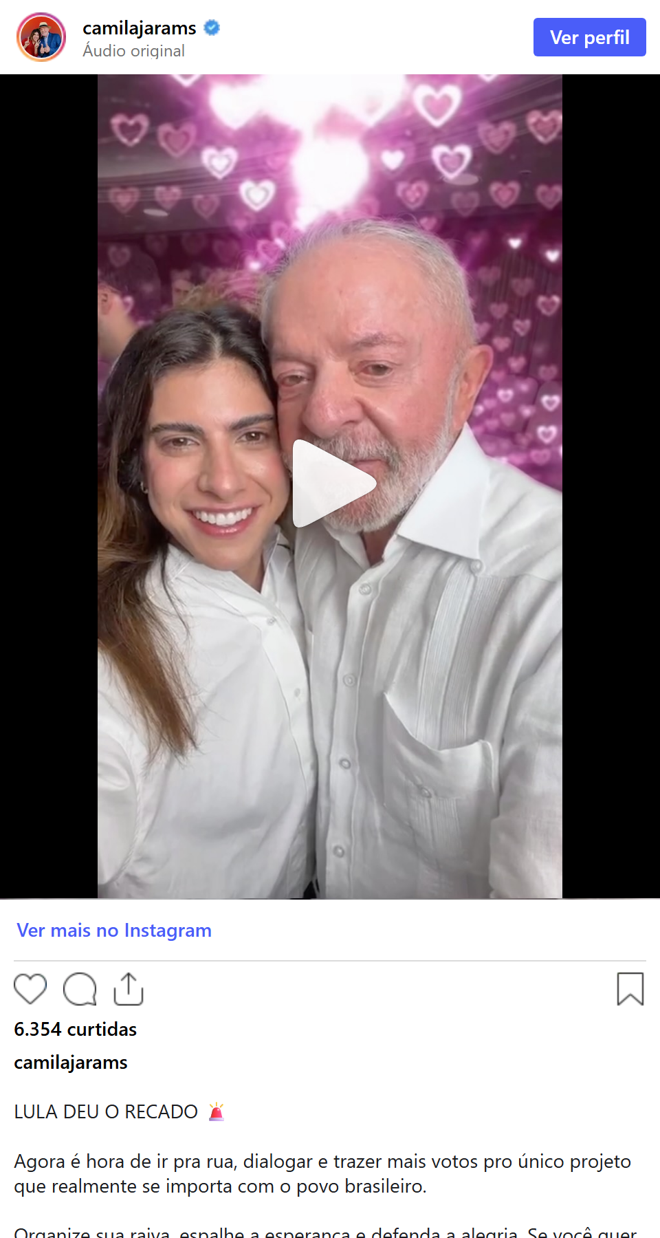 Print arquivado do post de Camila Jara em 06/10/2026