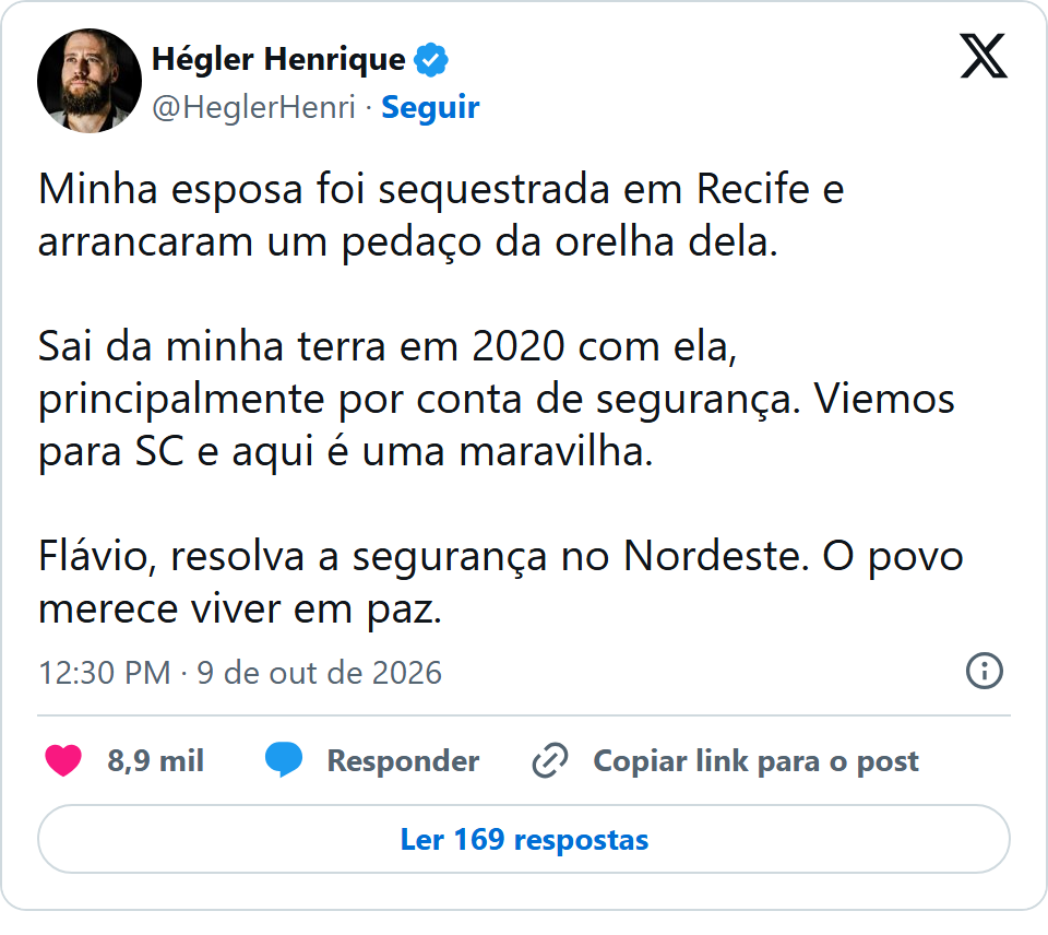 Print arquivado do post de Hégler Henrique em 09/10/2026