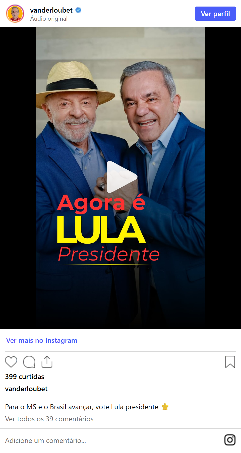 Print arquivado do post de Vander Loubet em 07/10/2026