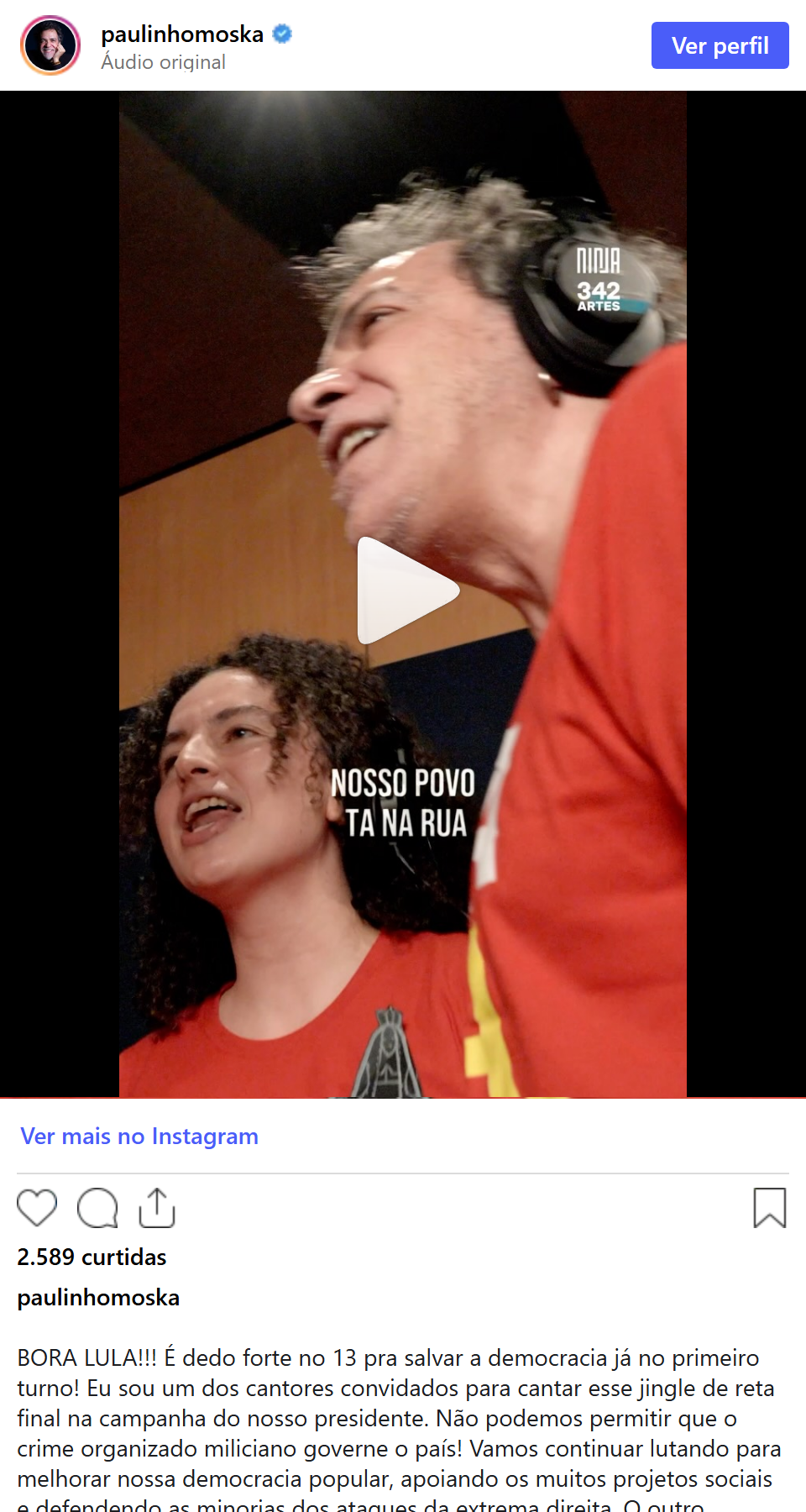 Print arquivado do post de Paulinho Moska em 03/10/2026