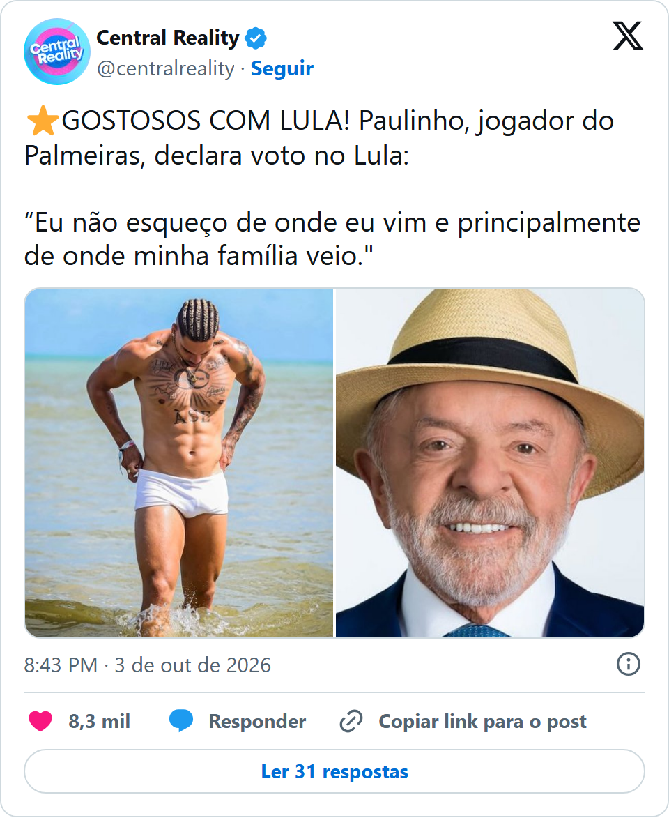 Print arquivado do post de Paulinho em 03/10/2026