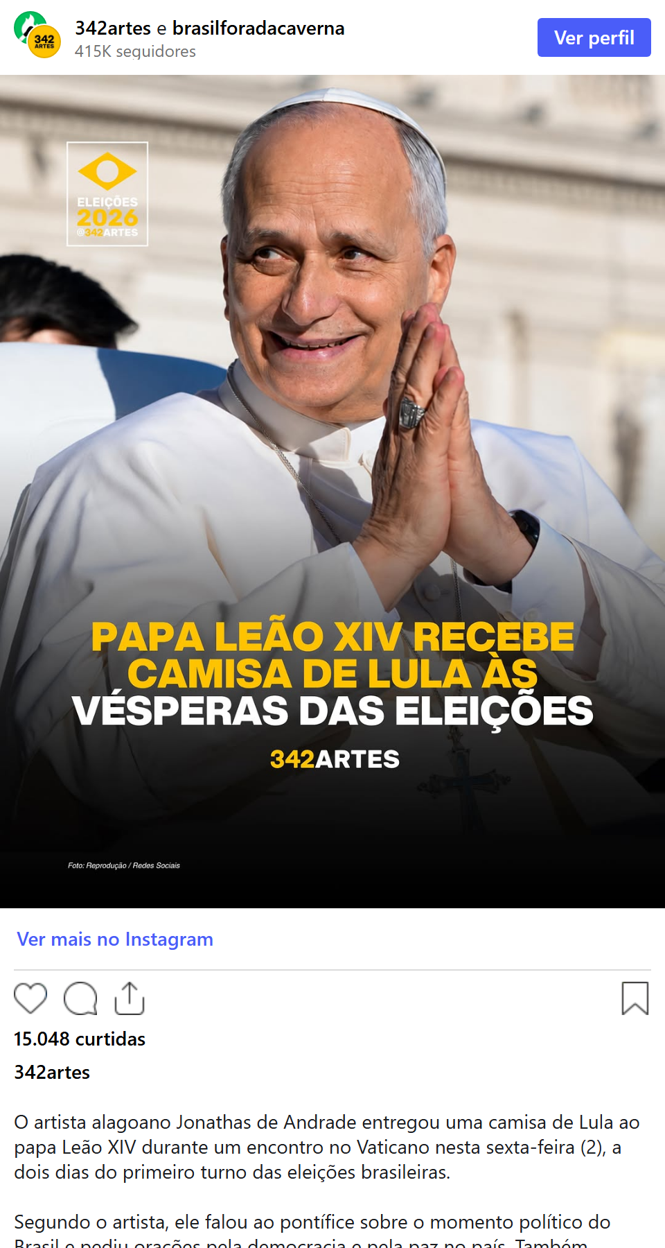 Print arquivado do post de Jonathas de Andrade em 03/10/2026
