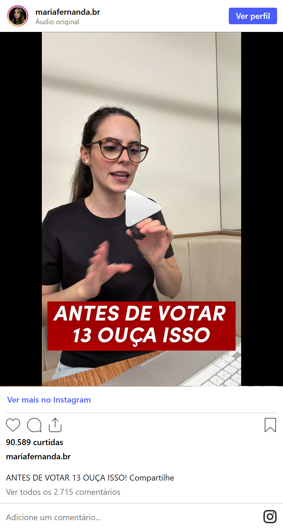 Print arquivado do post de Maria Fernanda Schmidt em 03/10/2026