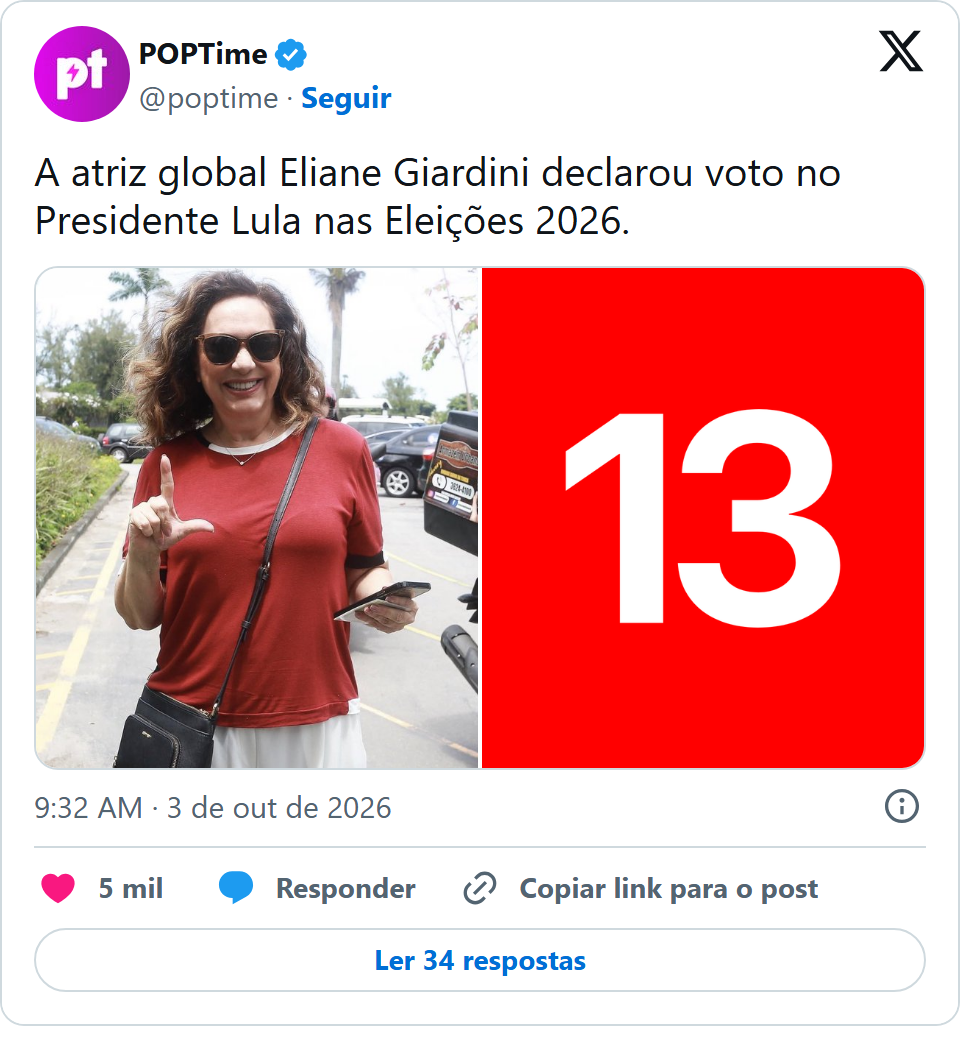 Print arquivado do post de Eliane Giardini em 03/10/2026