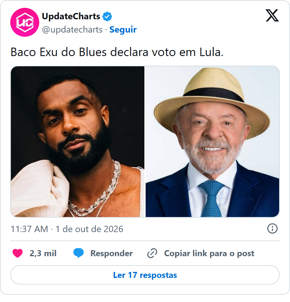 Print arquivado do post de Baco Exu do Blues em 01/10/2026