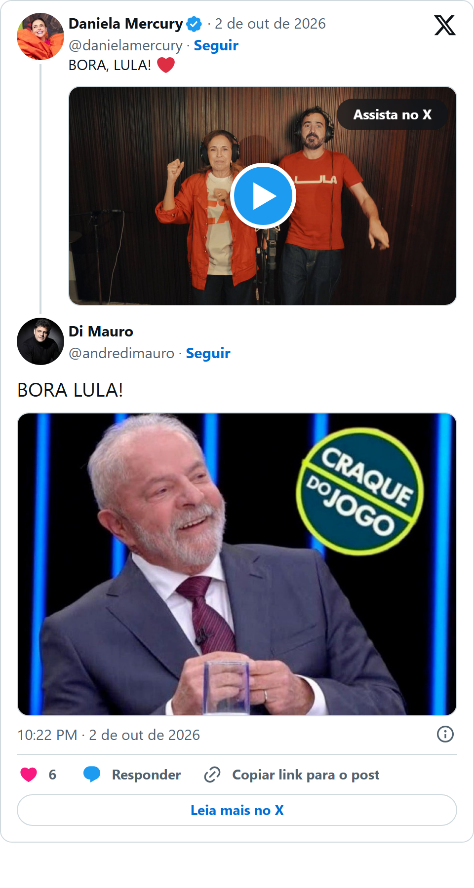 Print arquivado do post de André Di Mauro em 02/10/2026