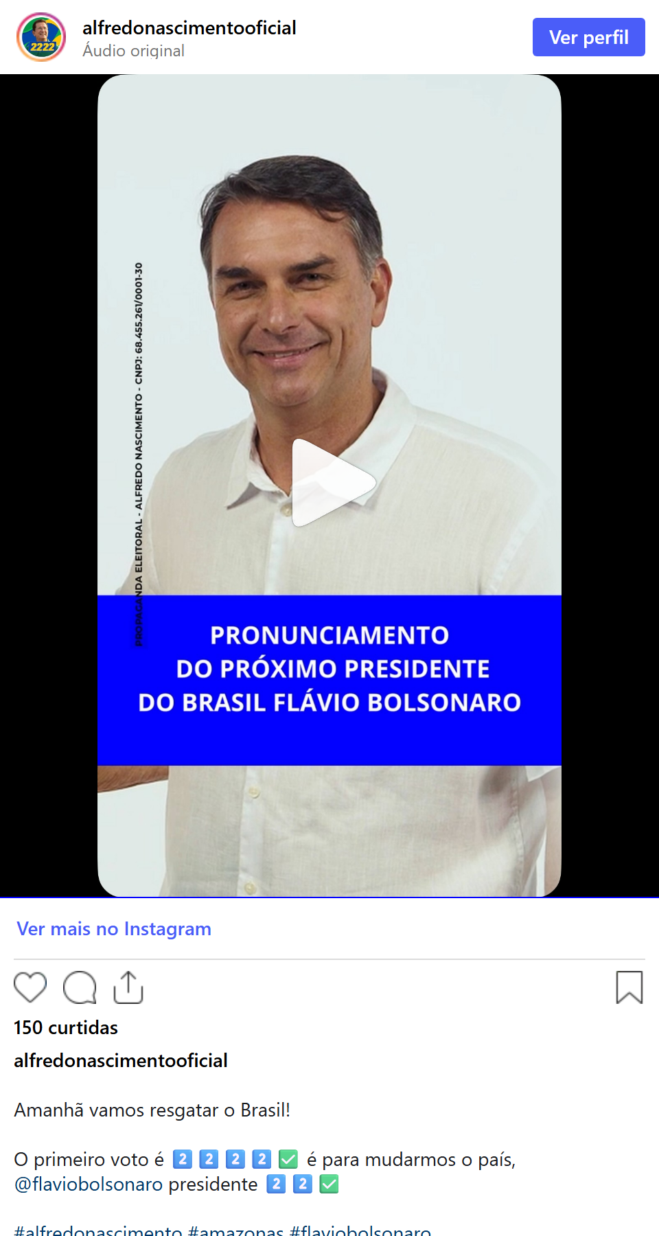 Print arquivado do post de Alfredo Nascimento em 03/10/2026