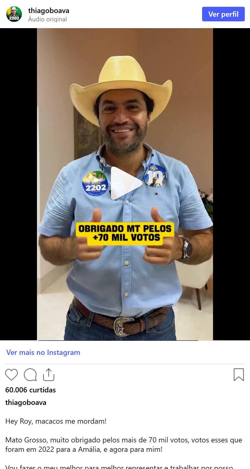 Print arquivado do post de Thiago Boava Hey Roy em 04/10/2026